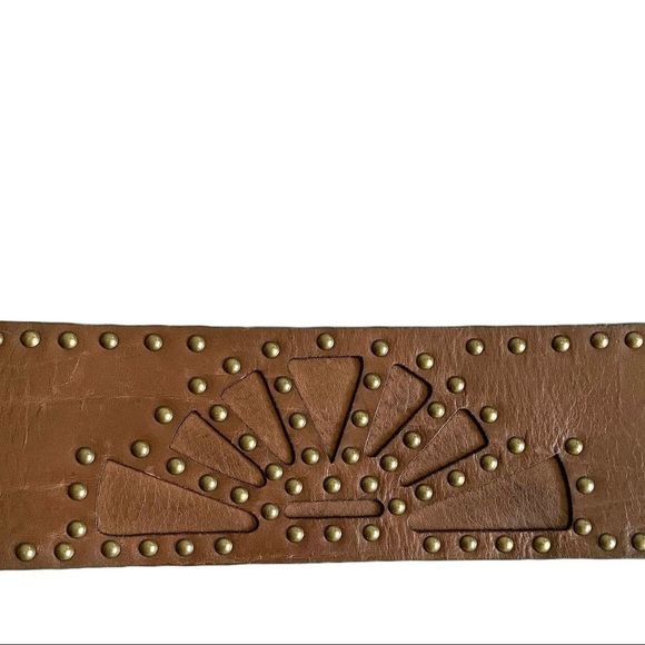 (SOLD) MICHAEL KORS Wide Cognac Brown Leather Belt Embellished With Studs S/M - Picture 7 of 8